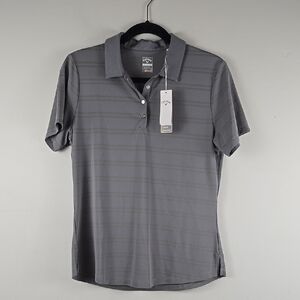 New Callaway Gray Striped Polo golf Shirt Medium